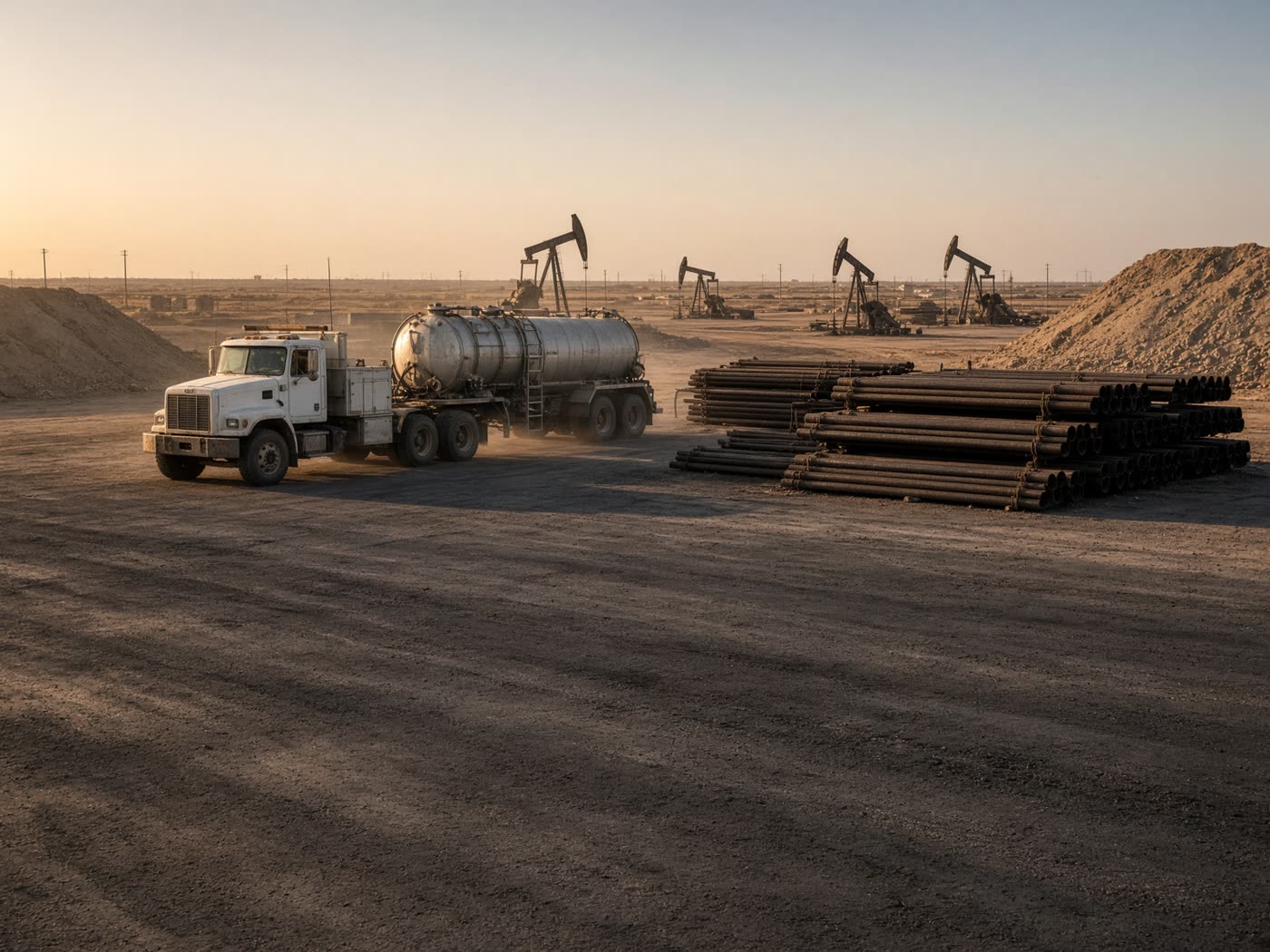Heavy-duty asphalt pad at a West Texas oilfield equipment yard