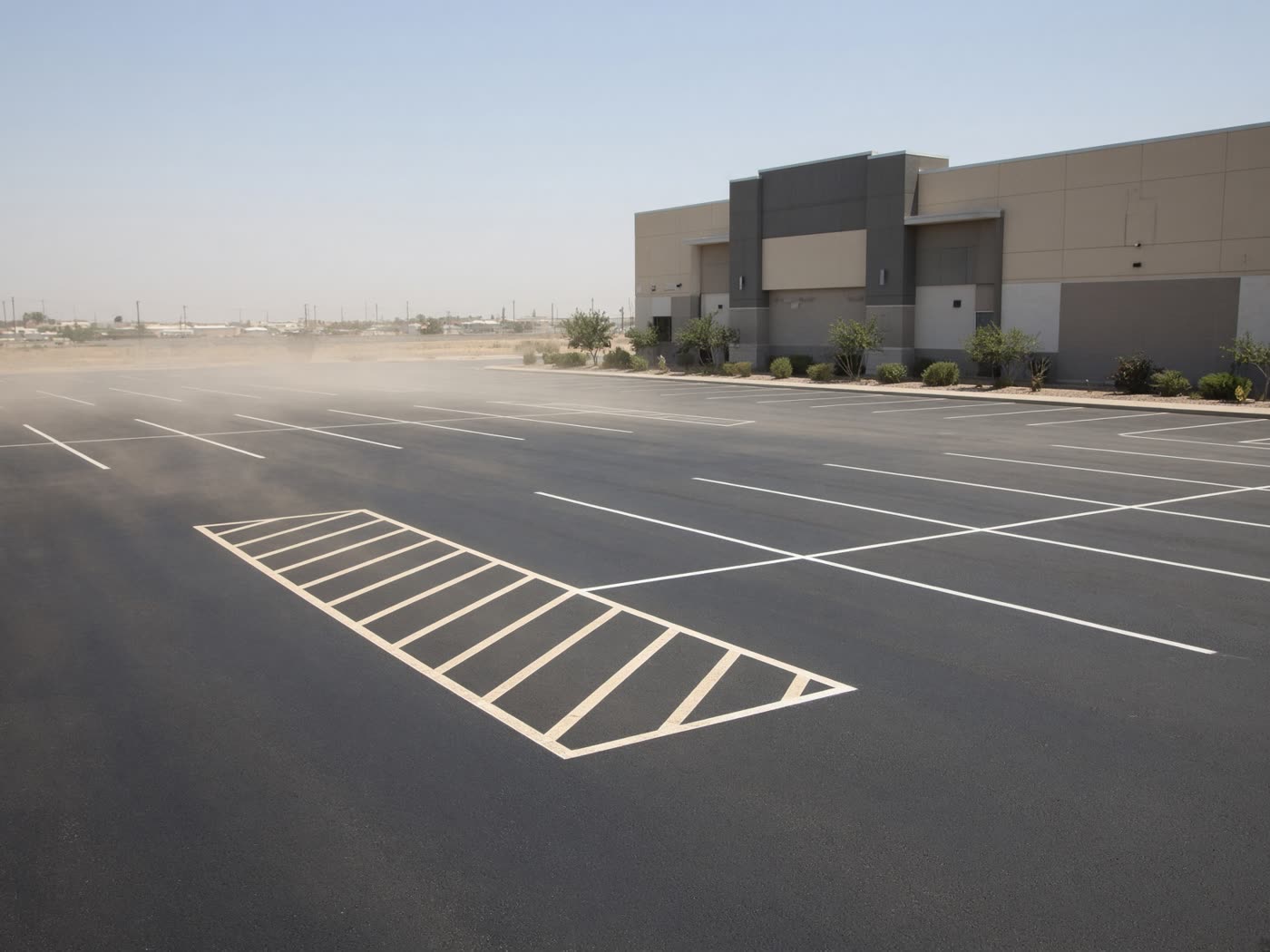Freshly striped commercial parking lot in Odessa, Texas